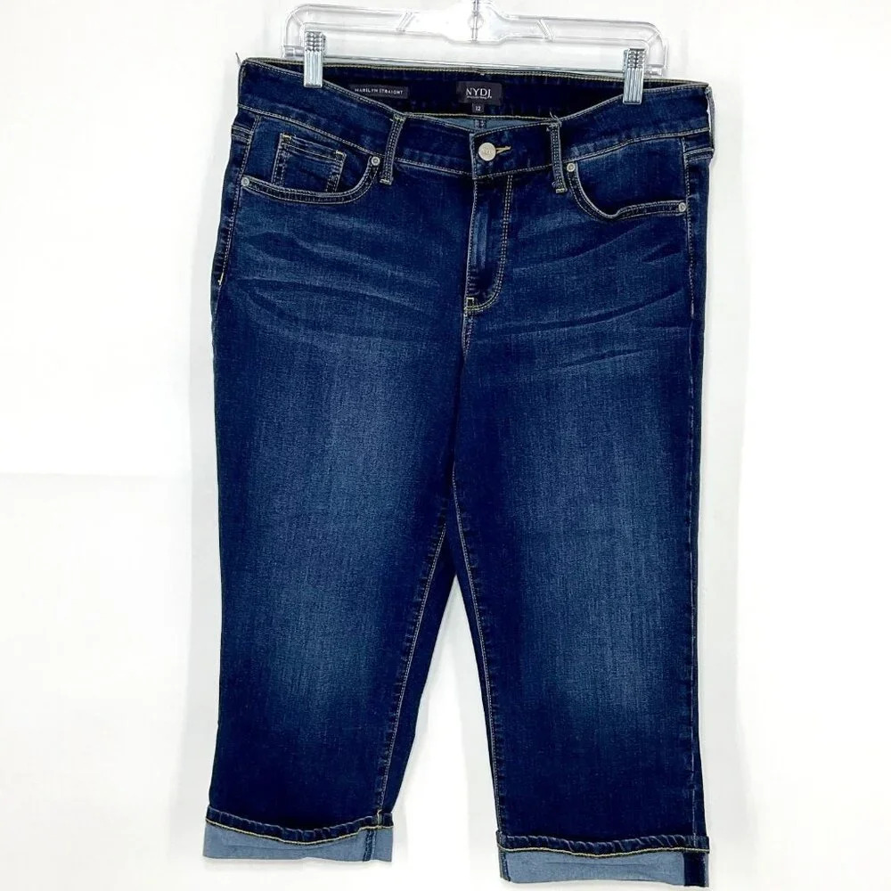 NYDJ Marilyn Crop Straight Jeans Women Sz 12 Stretch Dark Wash Denim